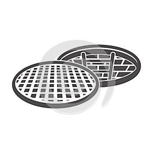 Open sewer manhole icon in flat style.